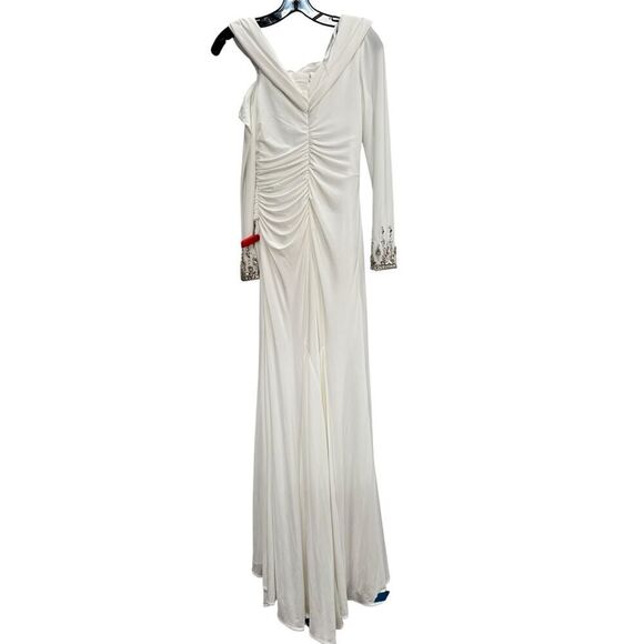 Mac Duggal White Beaded Cuff Drop Shoulder Faux Wrap Gown - Size 0 - NWT - Picture 5 of 5